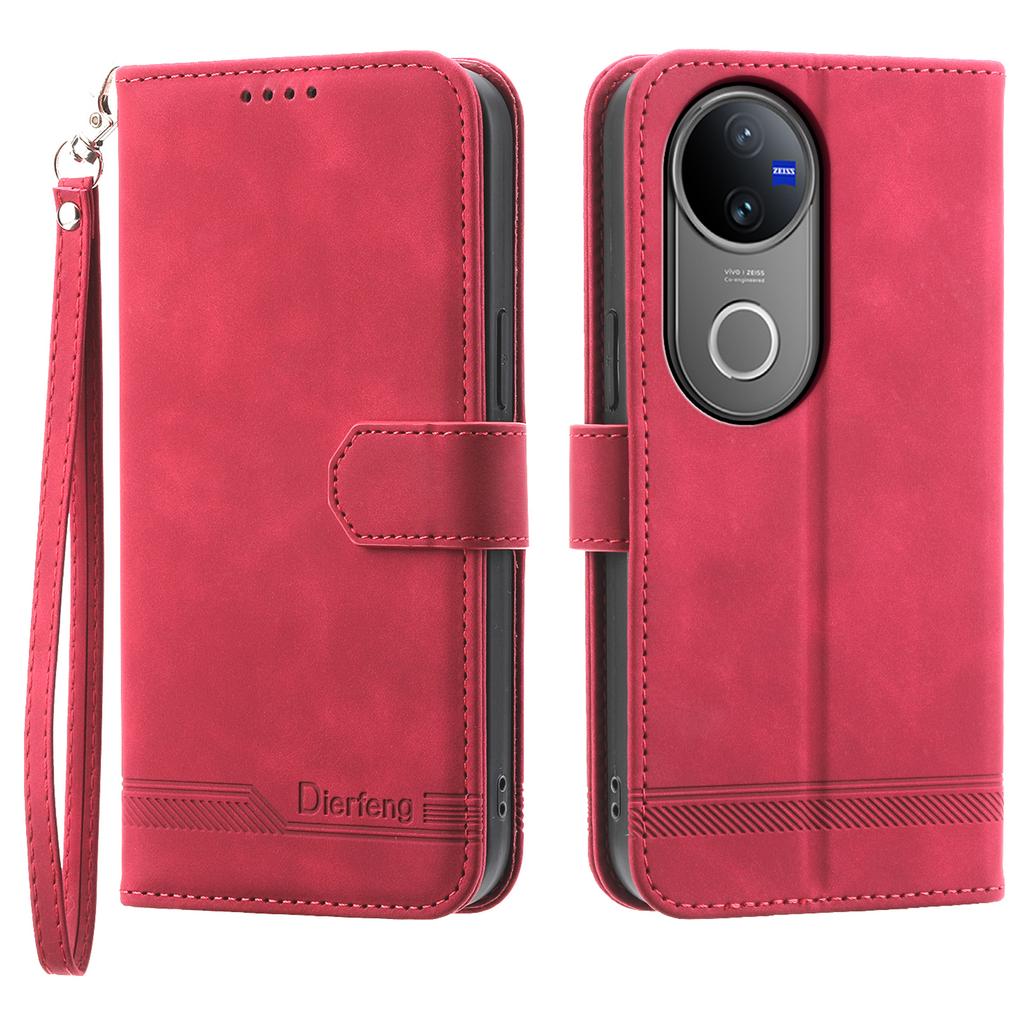DIERFENG DF-03 For Vivo V50 5G Leather Case Lines Imprint Wallet Phone Cover