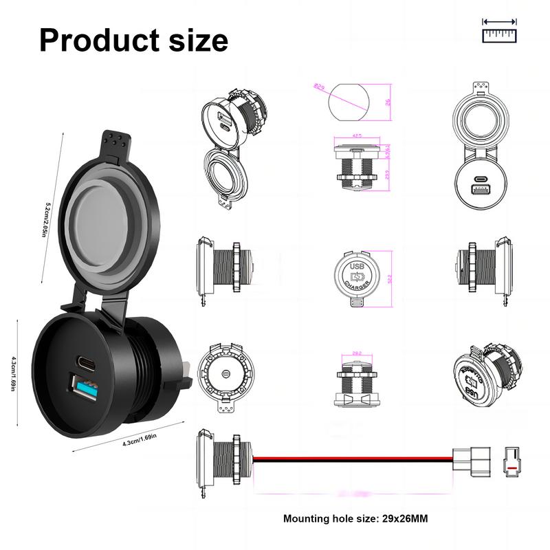 Phone Charger For Car Fast Charging Double Port Outlet Covered Marine Fast Charger For Phone Tablet Earphone Truck RV Marine