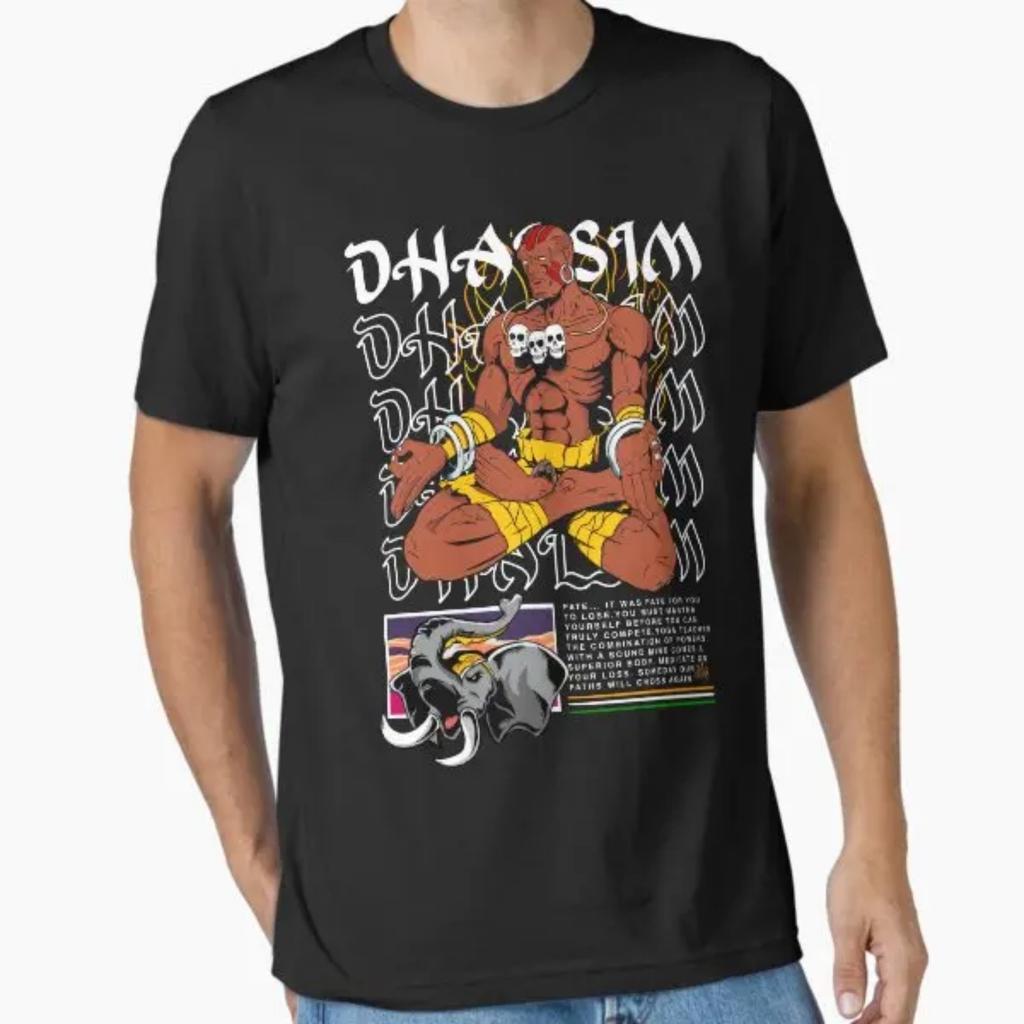 Classic Japanese Game T-shirt with Indian Fighter Dhalsim Print, Made of Pure Cotton, Short-sleeved, Round-neck Top