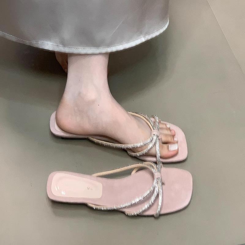 

Ocean один палец тонкий ремешок стразы пляжный розовый крутые шлепанцы 2025 новый летний отпуск одно слово женщины 40 розовый