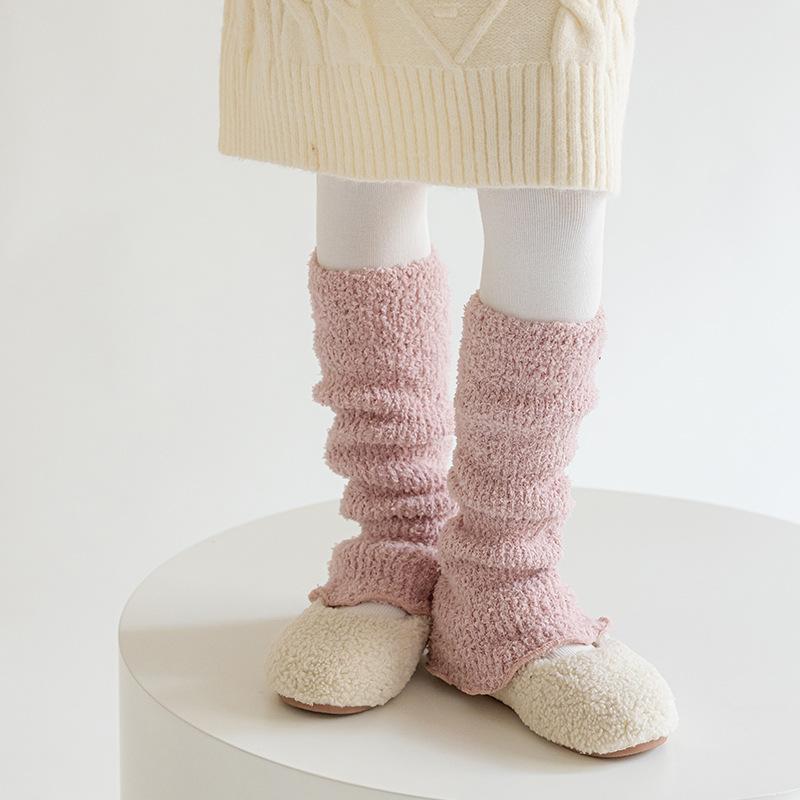 1 Pair Girls Kids Leg Casual Fashion Furry Sock Warmers Winter Warm Thick Slouchy Socks Korean Style Solid Color Calf Socks