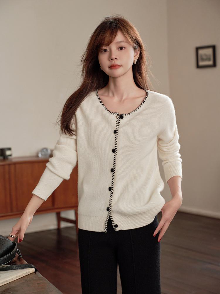 2024 Ejia Style Women's 100% Pure Cashmere Cardigan - Autumn/Winter Loose Knit Handmade Sweater Coat