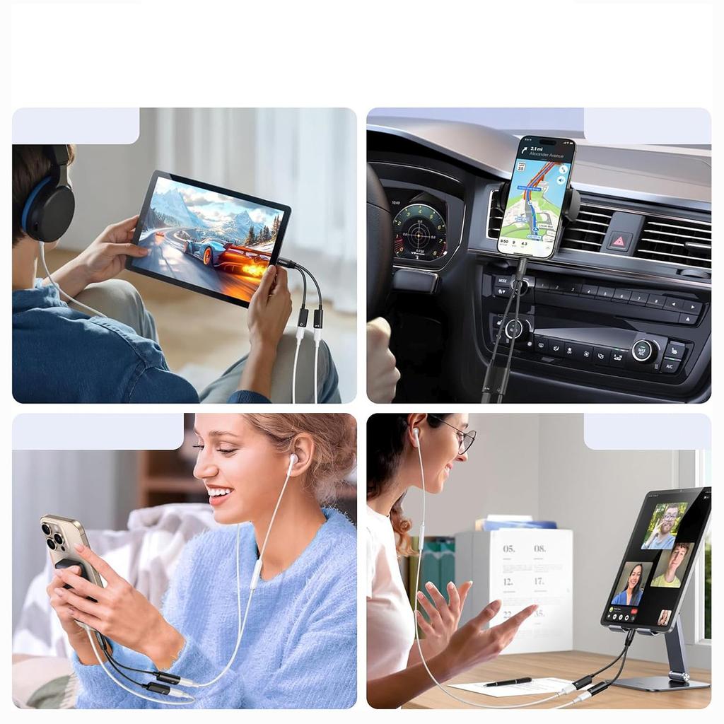 Adapter Rozdzielacz Audio 2w1 USB-C Audio Ładowanie - Czarny
