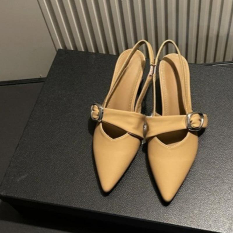 Fashion Sandals Summer New Pointed Head Shallow Mouth Metal Buckle Anti-slip Wear-resistant Baotou Square Heel Shoes