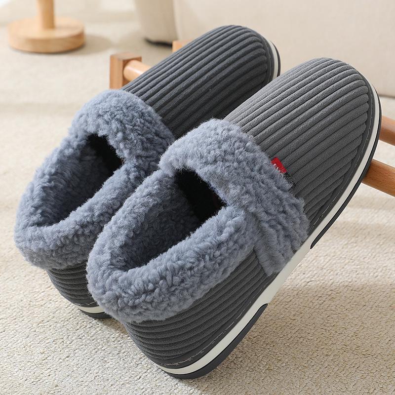 

Winter Couple Bag Heel Slippers Indoor Plush Cotton Shoes Fluffy Fur Non Slip Slippers Men Casual Soft Soled Shoes 46-47