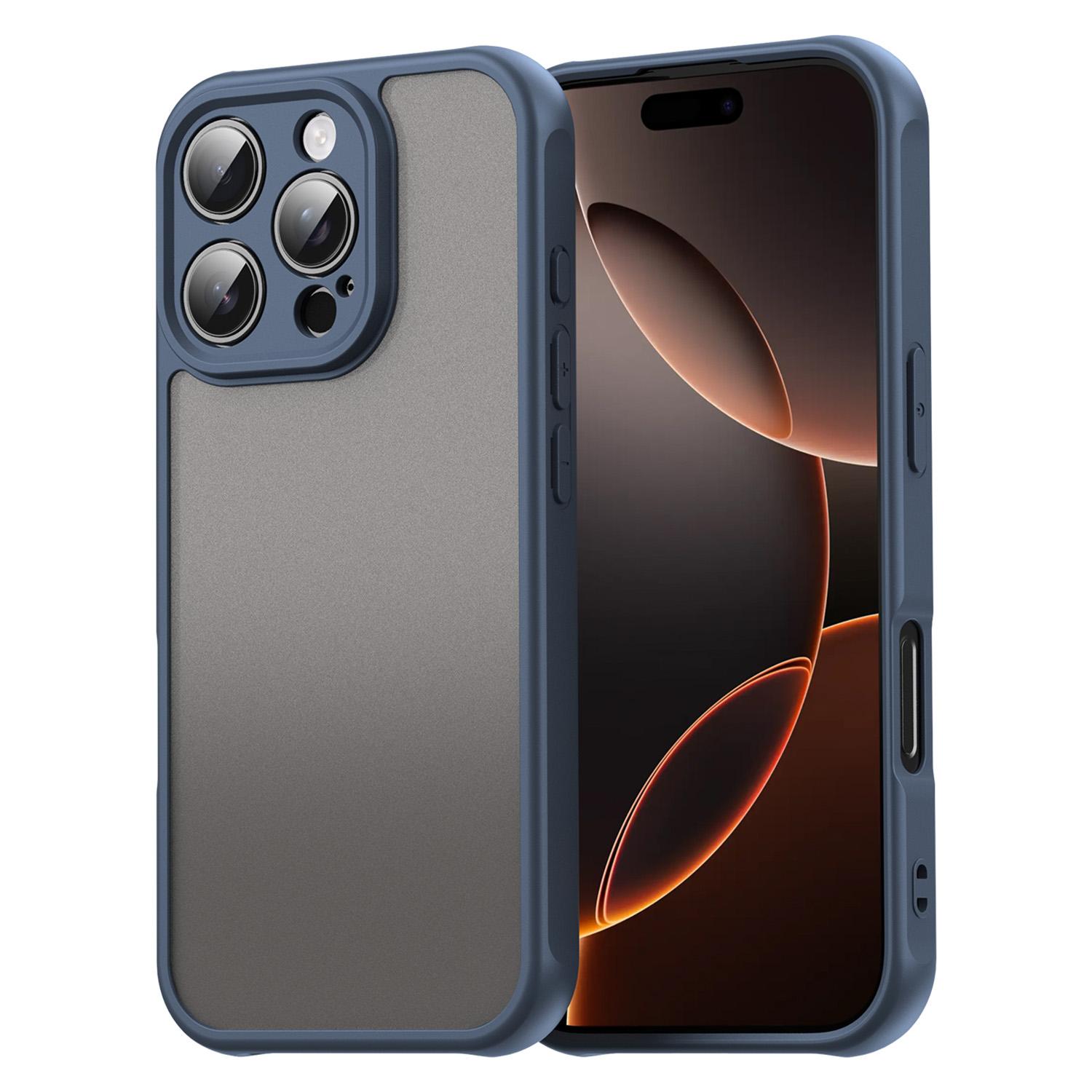 

For iPhone 16 Pro Phone Case Drop Proof Airbags Frosted Translucent PC+TPU Back Cover Blue