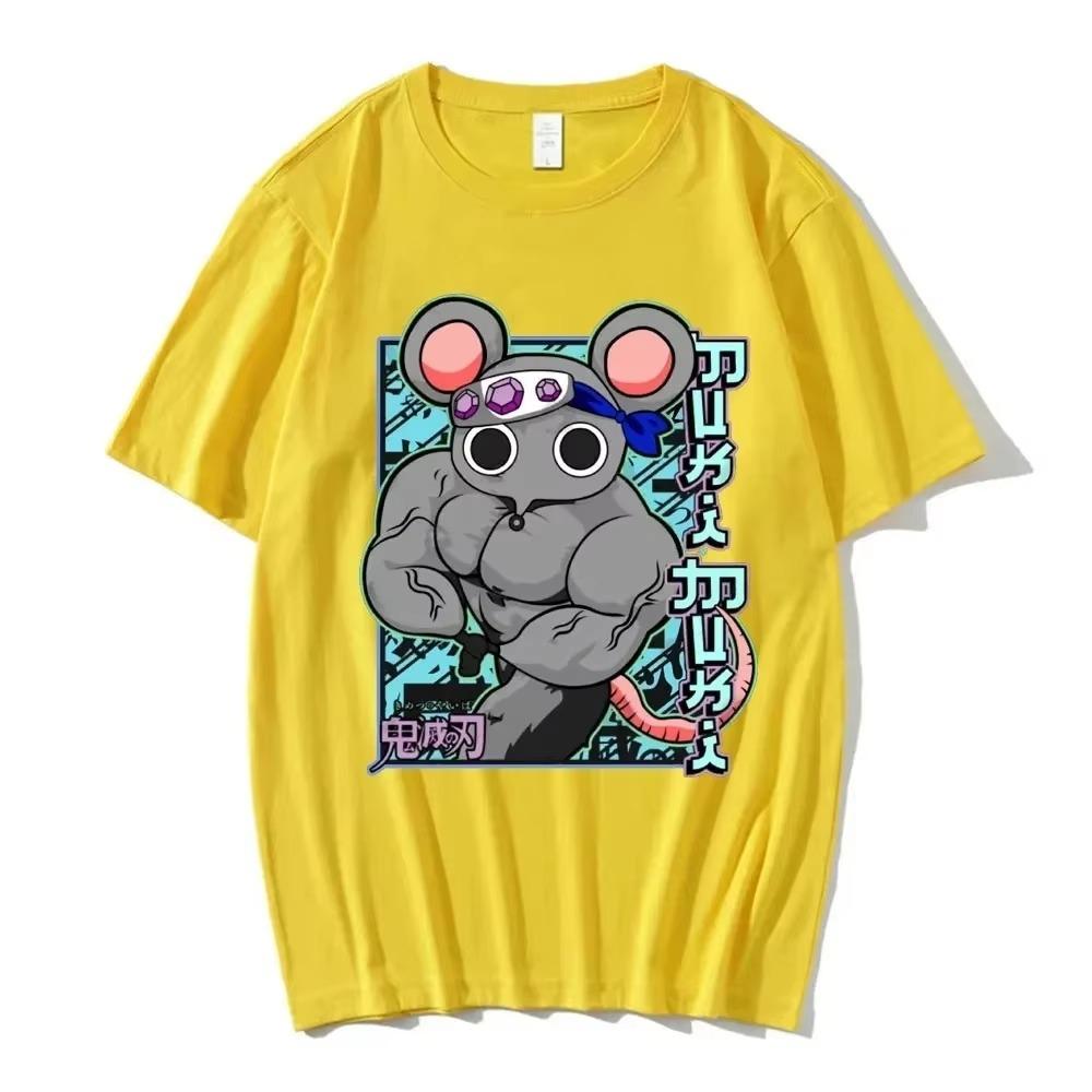 Funny Manga Muscular Ninja Mice Muki Gym T Shirt Anime Demon Slayer Uzui Tengen T-shirt Unisex Cotton T Shirts Streetwear