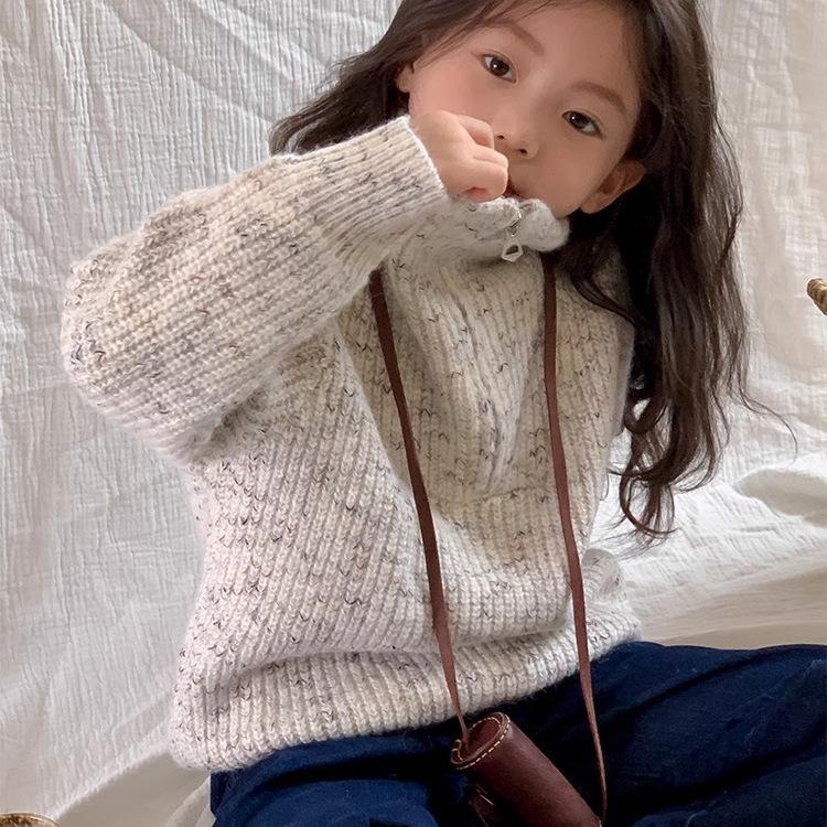 2025 Girls' Autumn/Winter Korean-Style Zippered Knit Sweater Coat