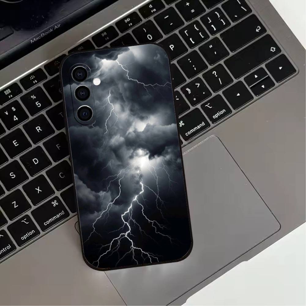Dark Night Lightning Phone Case For Samsung Galaxy A73,A72,A71,A70,A53,A52,A51,Soft Silicone Black Cover