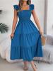 Square Neck Solid Color Dress High Waist Elegant Ruffle Edge Dress for Women Sleeveless Loose Dresses Causal Dress