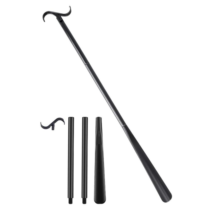 35" Long Handle Shoe Horn for Seniors Unisex Plastic Dressing Aid Stick with Sock Removal Tool Adjustable Extended Stick