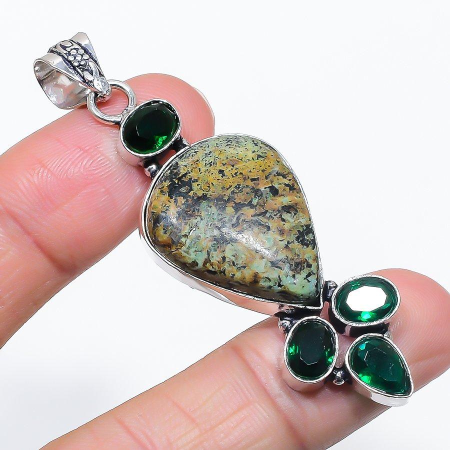 

Натуральная тибетская бирюза, диопсид, подвеска из стерлингового серебра 925 пробы 2,56 l9M94