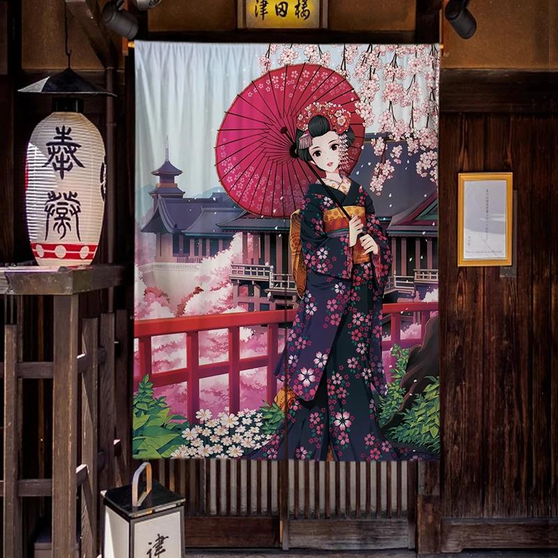 Japanese Homestay Tea Room Partition Door Head Curtain Signboard Hanging Flag Curtain Teahouse Sakura Short Curtains Decor