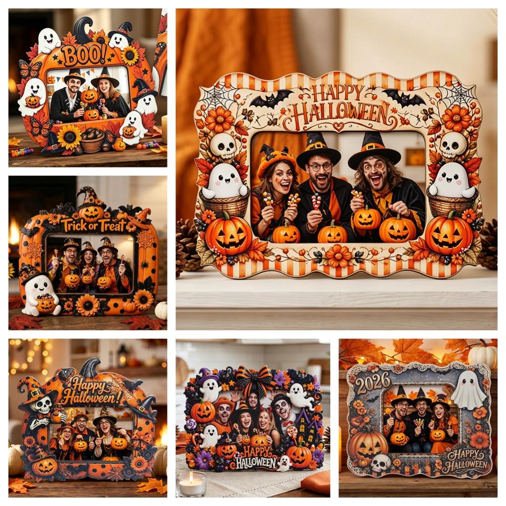 Halloween Vintage Ghost Pumpkin Holiday Atmosphere Home Photo Display Stand Commemorative Frame