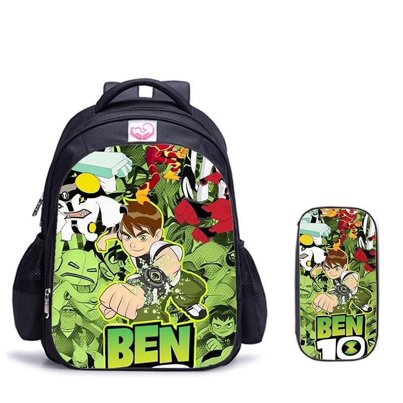Ben10 Omnitrix Transformation Printing Two-Piece Set Elementary School Shoulder School Bag Large Capacity Grid Pencil Case Combination