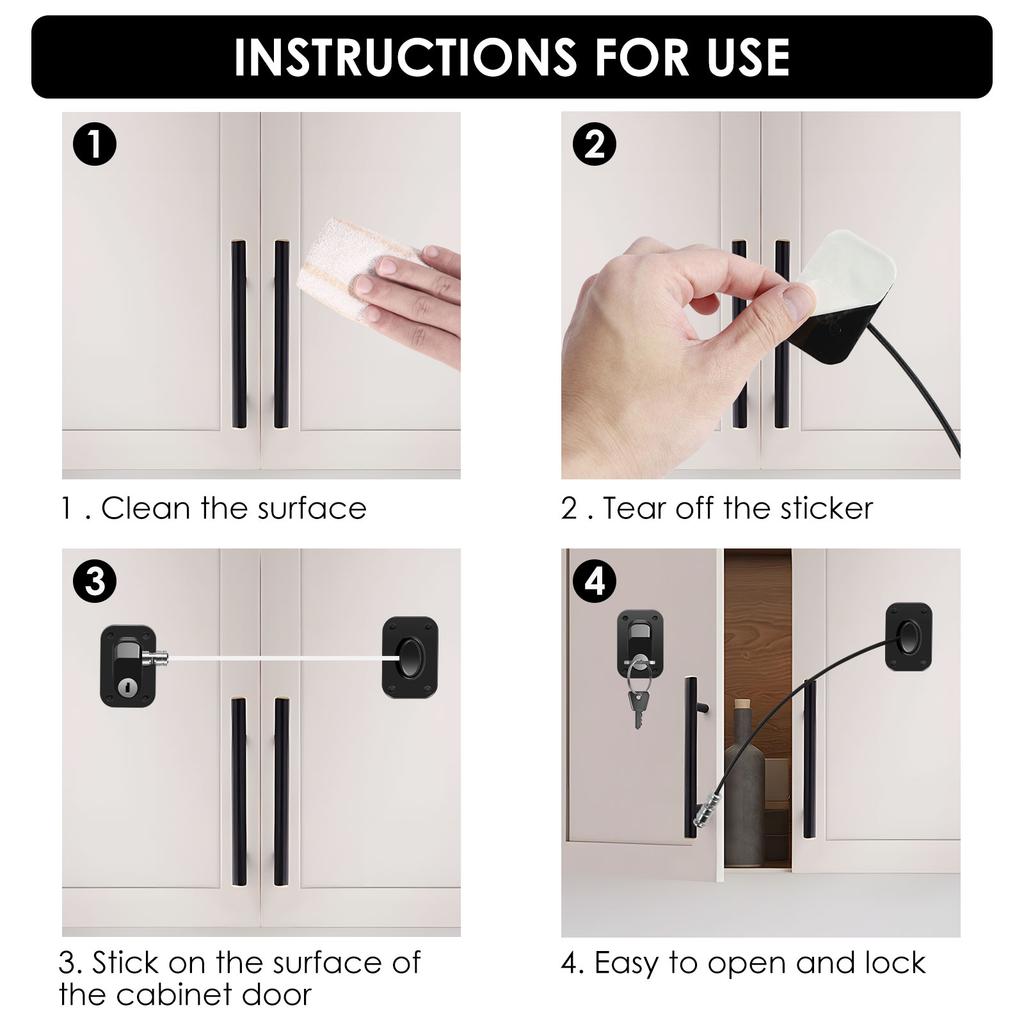 4/8 PCS Cabinet Lock Proof Refrigerator Lock with Key Self Adhesive Fridge Lock Combo Child Freezer Door Lock for Baby Safety