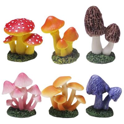 LIFKOME Miniature Mushroom Figurine Cute Handmade Fairy Garden Mushroom Bonsai Garden Ornament Outdoor Use 6-Piece Decoration, Resin, Water-Resistant,
