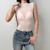 Europäischer & Amerikanischer Stil Netz-Rundhals-Langarm-Bodysuit - Schlankmachend, Sexy, Durchsichtig, Einfarbig Sommer-Layer