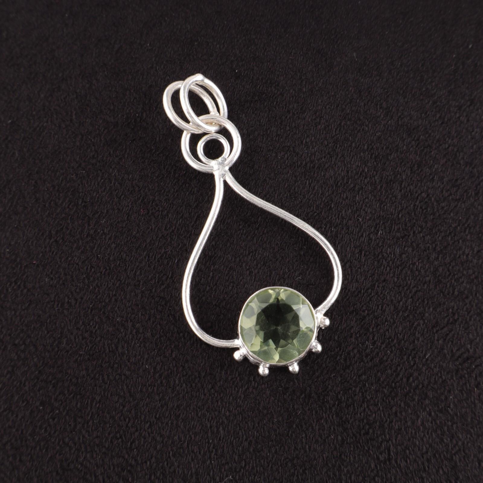 

Круглый Зеленый Аметист Драгоценный Камень Арт Деко Подарок Дочери Подвеска Ювелирное Изделие Серебро 925 пробы PP-40-2