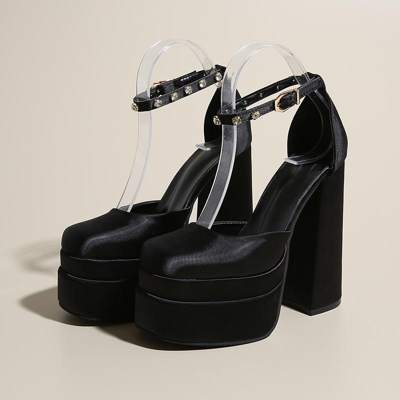 14.5cm Fashion Women Pumps Retro Mary Janes Chunky Heels Sandals Spring Platform Dress Party Wedding Basic Shoes Woman Big Size