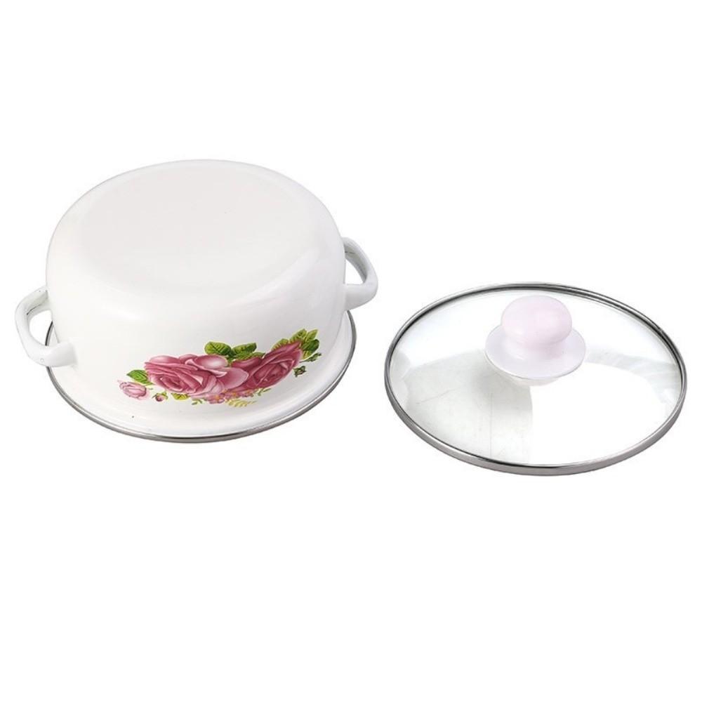 3pcs 16/18/20cm Enamel Pot Visible Floral Stew Soup Pot Multi-Purpose with Lid Kitchen Cookware Set Gas Induction Cooker
