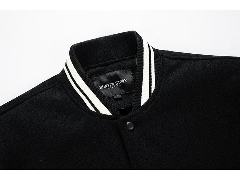 Men's Autumn/Winter Fashion Baseball Jacket - Wool & PU Sleeve Casual Outerwear