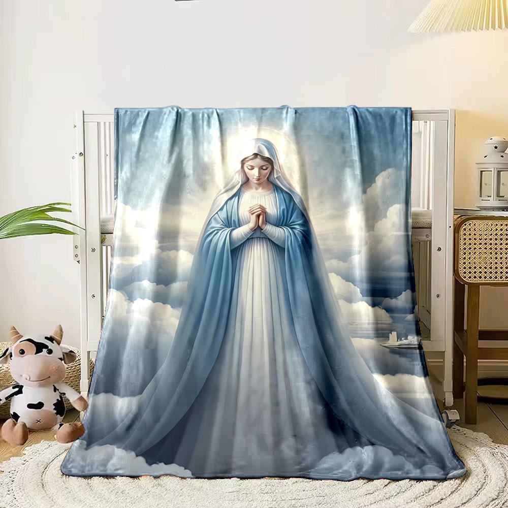 Religious Madonna Cloudscape Throw Printed Blanket for Living Room Bed Couch lunch break Soft Cozy Blanket for Friend's festival Gift