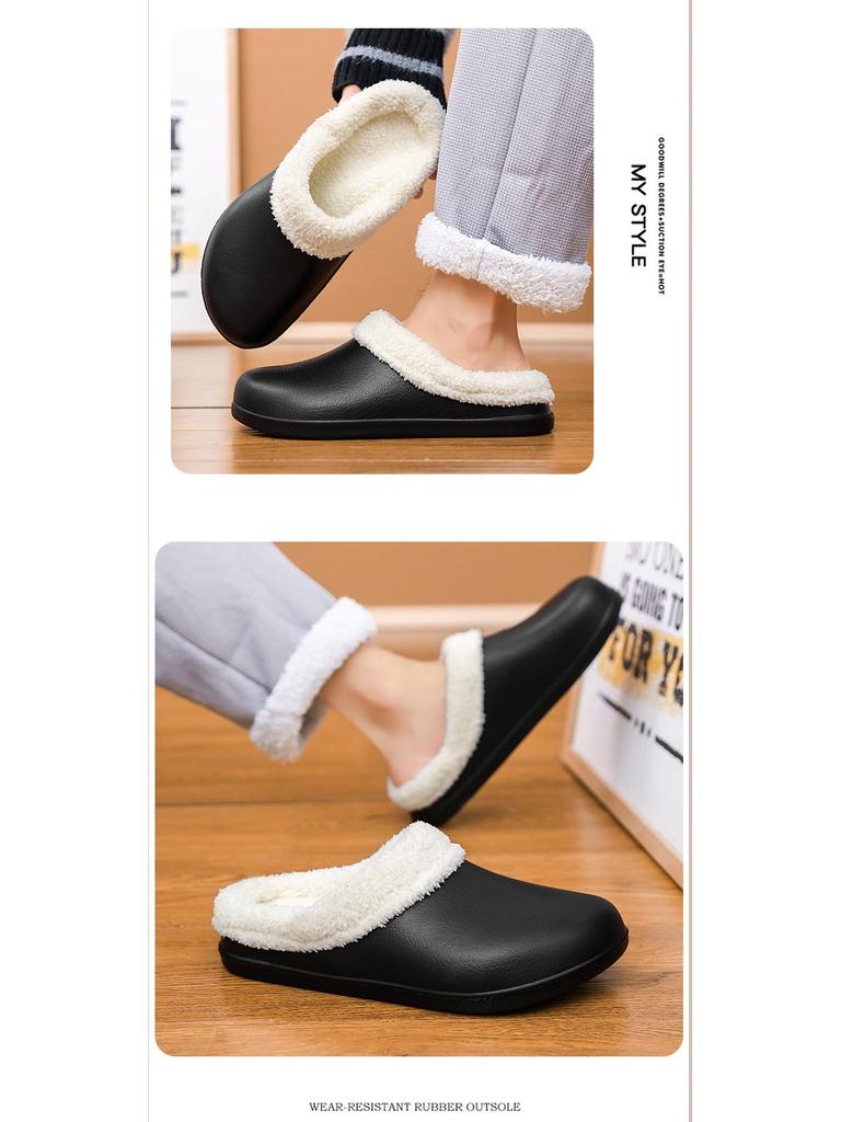 Women's Fleece-Lined Cotton Slippers: Warm, Non-Slip, Waterproof, Plus Size Winter Footwear for Couples