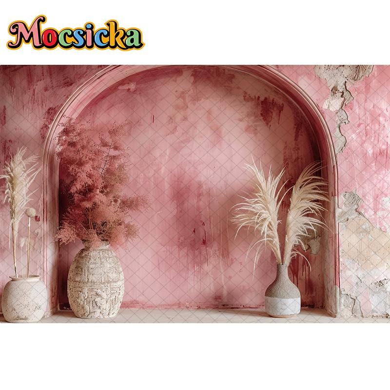 Mocsicka Photography Background Wedding Maternity Adult Kids Art Portrait Decor Vintage Bohe Red Arch Wall Backdrop Photo Studio