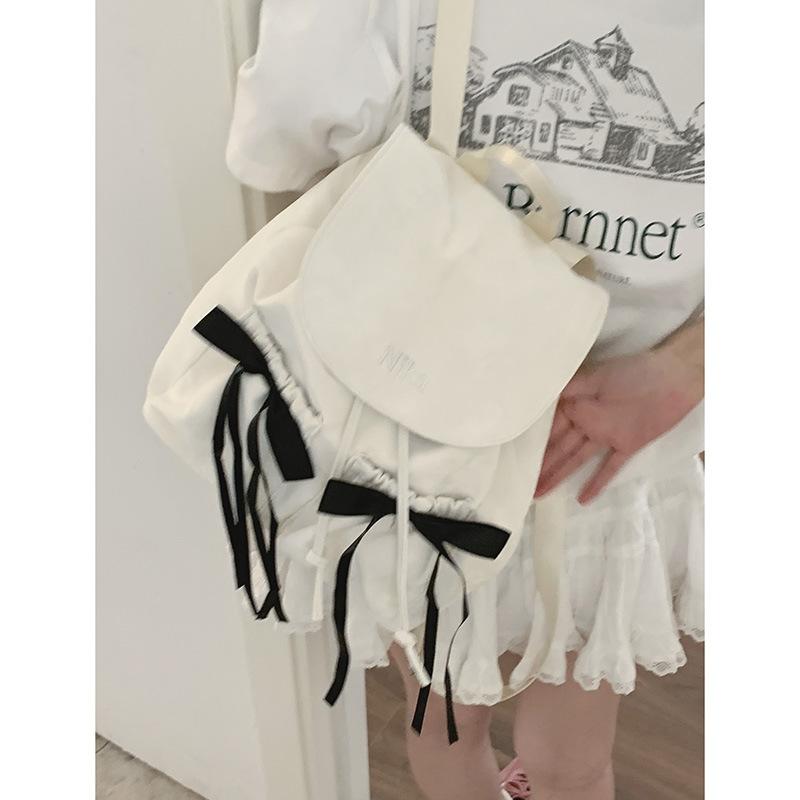 Casual Nylon Canvas Bow Backpack Women's Bag 2025 New Niche Backpack Simple Travel Bag