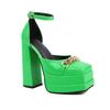 Plus Size Plaid Patent Leather Side Cut-Out Women's Sandals Metal Chain Decoration Ultra-High Double-Deck Platform Fashion Shoes