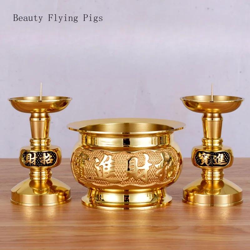Brass Candle Holder Candle Butter Simulated candlestick Living Room Buddha Hall Candle Holder Handicraft Feng Shui Home Decor