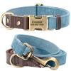 Personalized Leather Dog Collar and Leash Set Custom Engraved Nameplate ID Tag for Small Medium Large Dogs