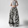 American Retro Camouflage Wide-leg Pants Women's Loose Chic Wear Casual Overalls Elastic Drawstring Waist Casual Pants, Streetwear Pants