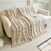 Double Sided Comfy Faux  Feather Yarn Throw Blankets For Couch, Lightweight Cable Knitted Blanket For Sofa Chair Bed