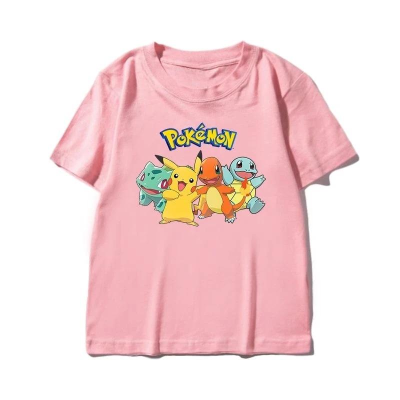 Pokemon Tshirt Pikachu Squirtle Bulbasaur Charmander Cotton Kids Adult Tee Anime Top Original Print Oversized Y2k Short Sleeve