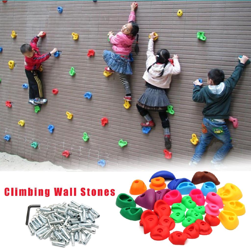 32Pcs Children's Climbing Wall Plastic Stones Holds Hand Feet Starter Rock Holder+Screws