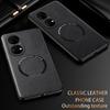 For Huawei P50 P50 Pro P50E Fine-Hole PU Cow Pattern Leather Outer Magnetic Ring Soft Edge Anti-Drop Phone Case