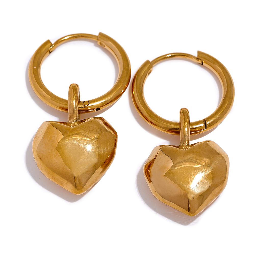 

Yhpup Fashion Gold Color Cast Stainless Steel Heart Drop Hoop Earrings for Women High Quality Stereoscopic Pendant Ear Jewelry