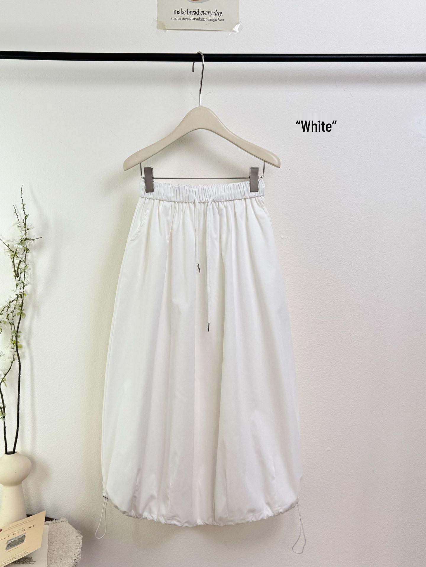 American Mountain High-Waist A-line Skirt - Spring/Summer Women s Puffy Bud Style with Drawstring One Size белый