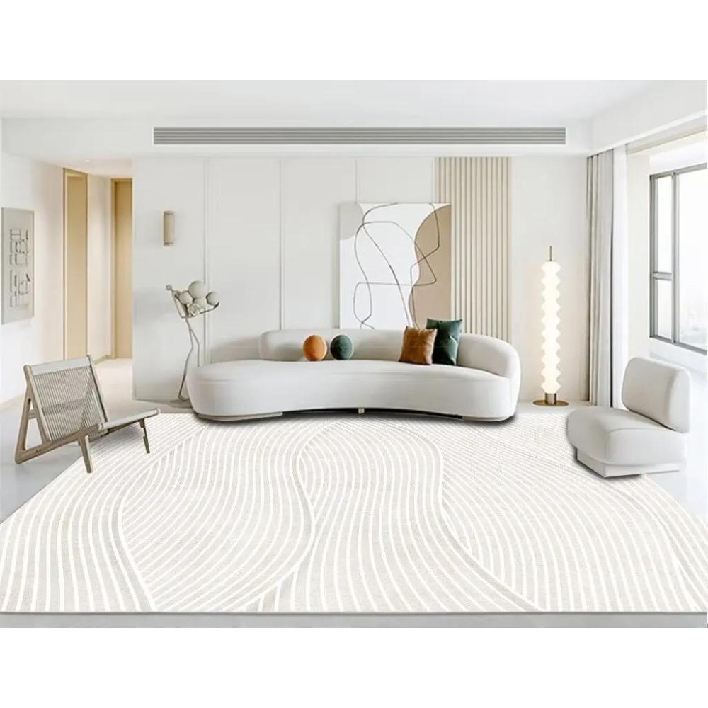 Modern White Minimalism Large Living Room Carpet Light Luxury Beige Decoration Bedroom Carpet Soft Lounge Rug Washable Floor Mat