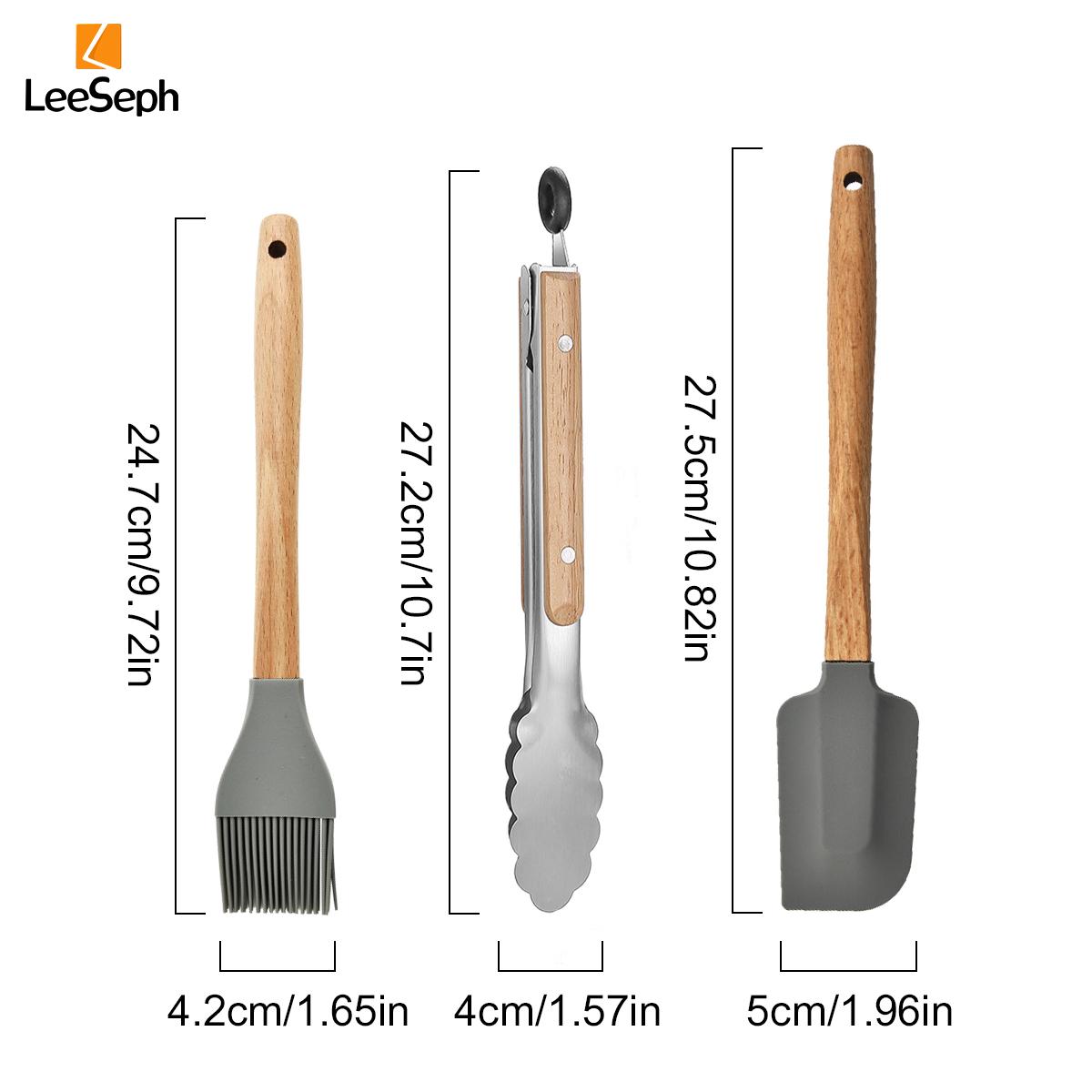 

Щипцы для готовки из нержавеющей стали с силиконовой лопаткой и кисточкой для поливания с деревянной ручкой, аксессуары для гриля для салата, барбекю