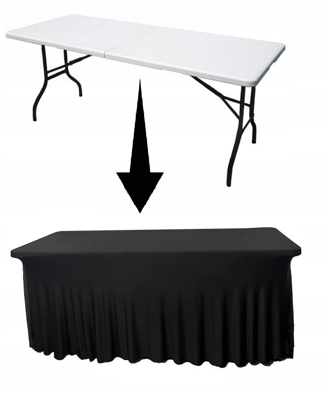 Cover For Banquet Catering Table, Black Skirting, Ruffle, 180X76 Cm