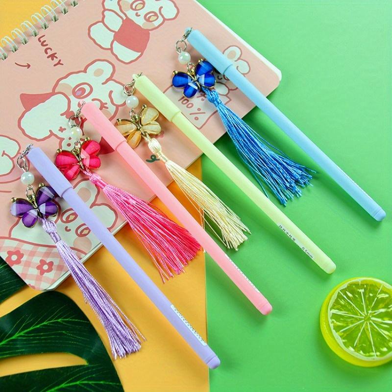 12pcs 0.5mm Creative Butterfly Tassel Pendant Pen High-value Stationery Pendant Gel Pen Back To School Season