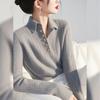 Gray Lapel Pullover Knitted Sweater Bottoming Shirt Women's Autumn and Winter New Waist and Thin Top