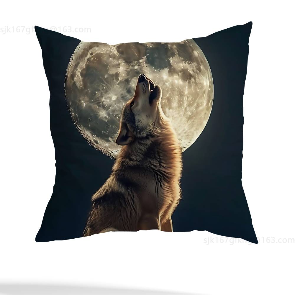 Wolf Pillow Case Square Double-Sided Printing Short Plush Sofa Cushion Cover Bedroom Bedside Pillow