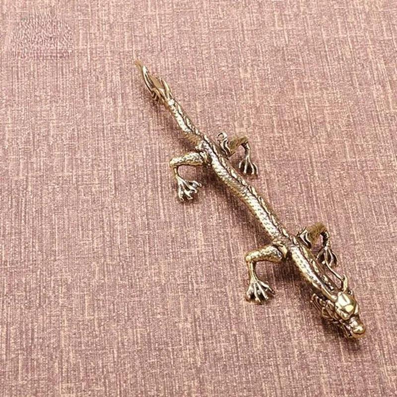 Zodiac Dragon Ornament Antique Bronze Beard Dragon Statue Vintage Brass Animal Miniature Figurines Desk Decor Crafts