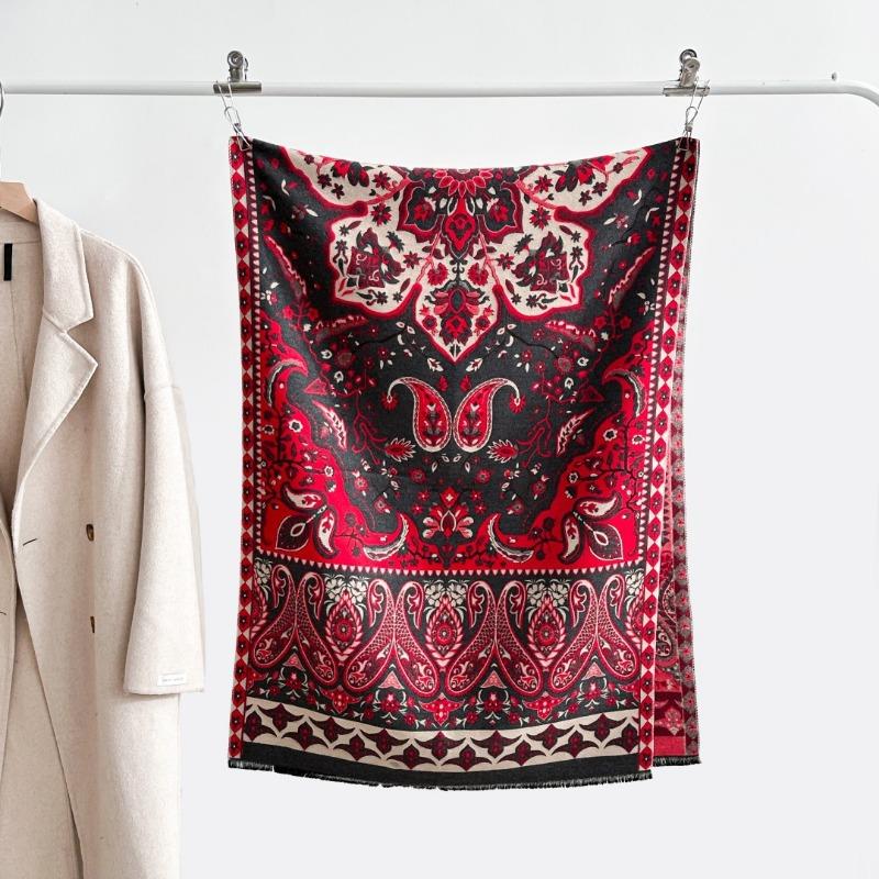 Women's shawl autumn and winter new imitation cashmere cashew flower scarf femininity long fringed double-sided scarf dual-purpose