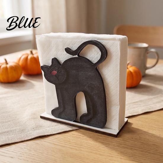 Halloween Themed Table Decor Wood Napkin Holder Vintage Rustic Dispenser Organizer Spooky Ghost Black Cat Kitchen Organizer Boo Tissue Stand