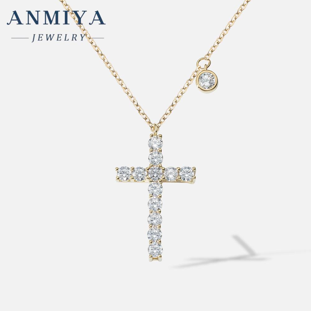 ANMIYA Trendy Fashion Plated 18K Gold Plated 925 Sterling Silver Zircon Cross Fine Pendant Necklace for Lady Gift золотой